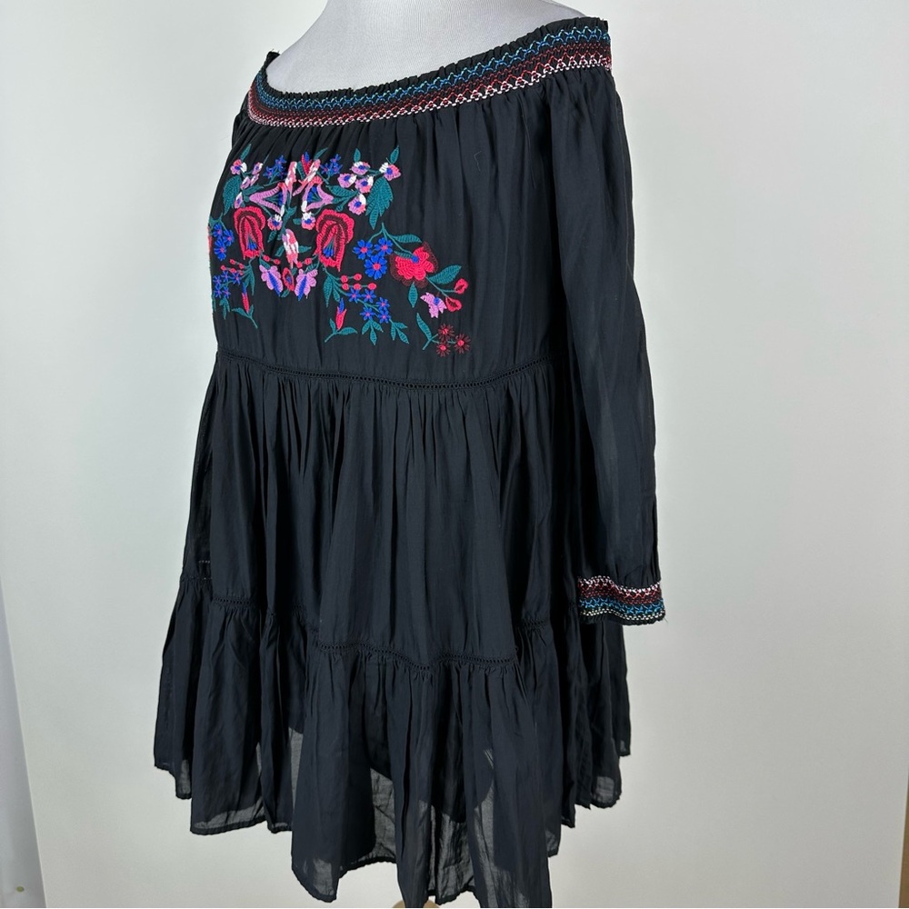 Free People Sunbeams Embroidered Off The Shoulder Boho Mini Dress Size XS - Picture 8 of 14